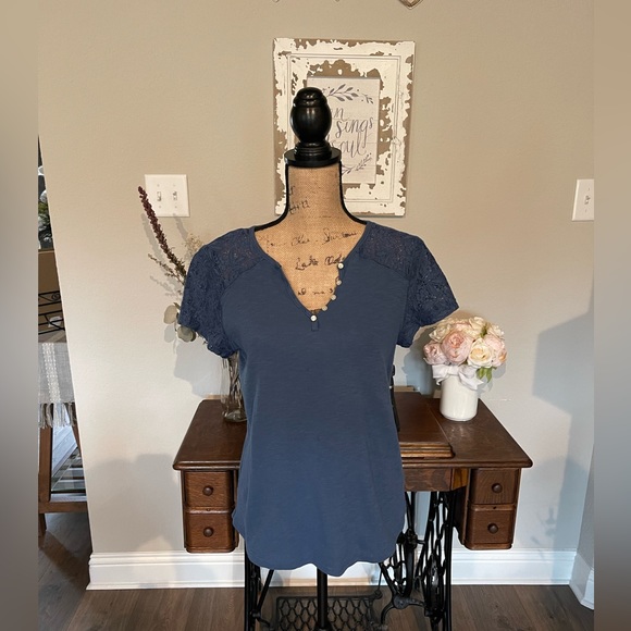 Chaps Tops - Chaps ladies, short sleeve, Henley style tee